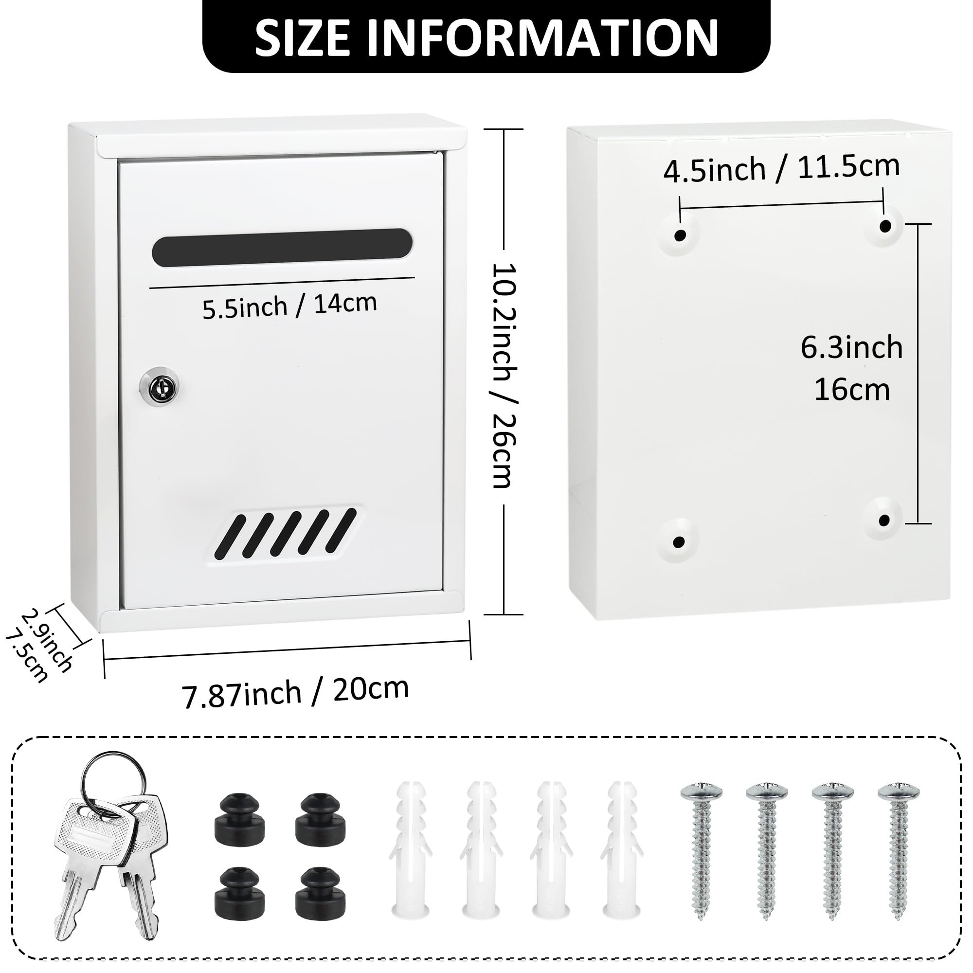 WENLISELL Suggestion Box Lockable Wall Mounted, 26x20x7.5cm Mail Box with Key, White Ballot Box for Home, Outside, Office, Hotel, Business - Image 2