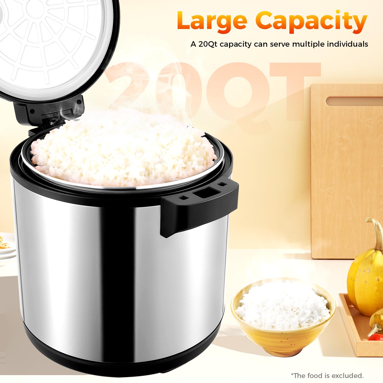 Commercial Electric Rice Warmer With Hinged Cover Non Stick Inner Pot,Stainless Steel Exterior,Warm Function, Not Rice Cooker,Food Warmer For Restaurant Kitchen 19L/20Qt