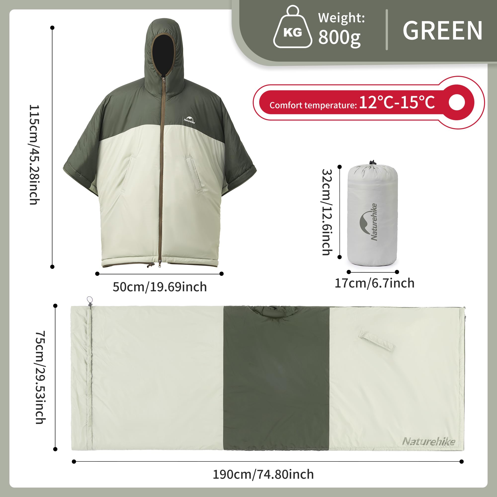 Sacco A Pelo Matrimoniale Estivo Naturehike - Ultraleggero 5-15°C Con Cuscino Per Campeggio | 215x145cm - Foto 14