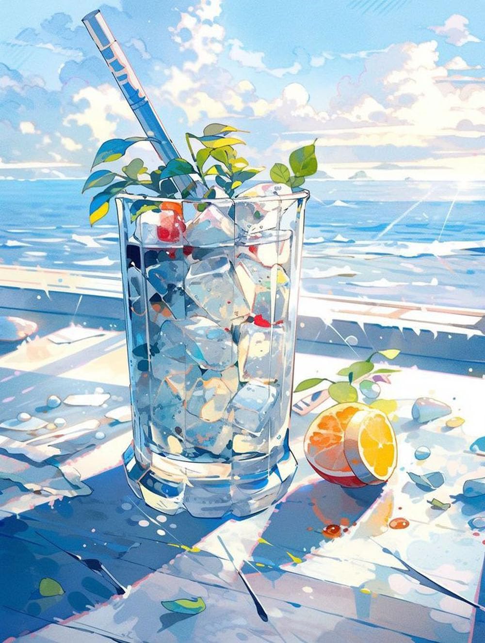 LEADINTOP ダイヤモンドアート 夏 カップ 丸いビーズ 30X40cm ダイヤモンドペインティング キット モザイクアート 人気 ビーズアート かわいい 初心者 大人 子供 DIY 手作り 手芸キット プレゼント 芸術品 装飾