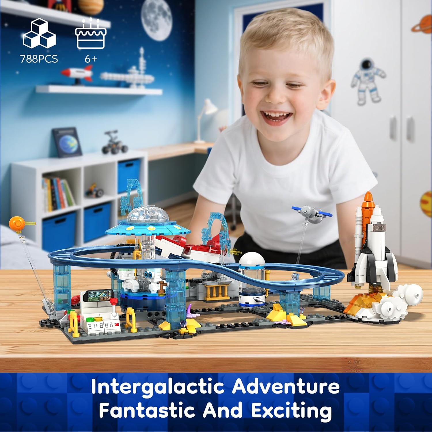 Utbttor 2 in 1 Space Roller Coaster Building Set with Rockets, UFO, Satellites, Space Capsules, Buildable City Park Friends Building Block Toys, STEM Gift for Birthday Party, Boys Girls Child 6+