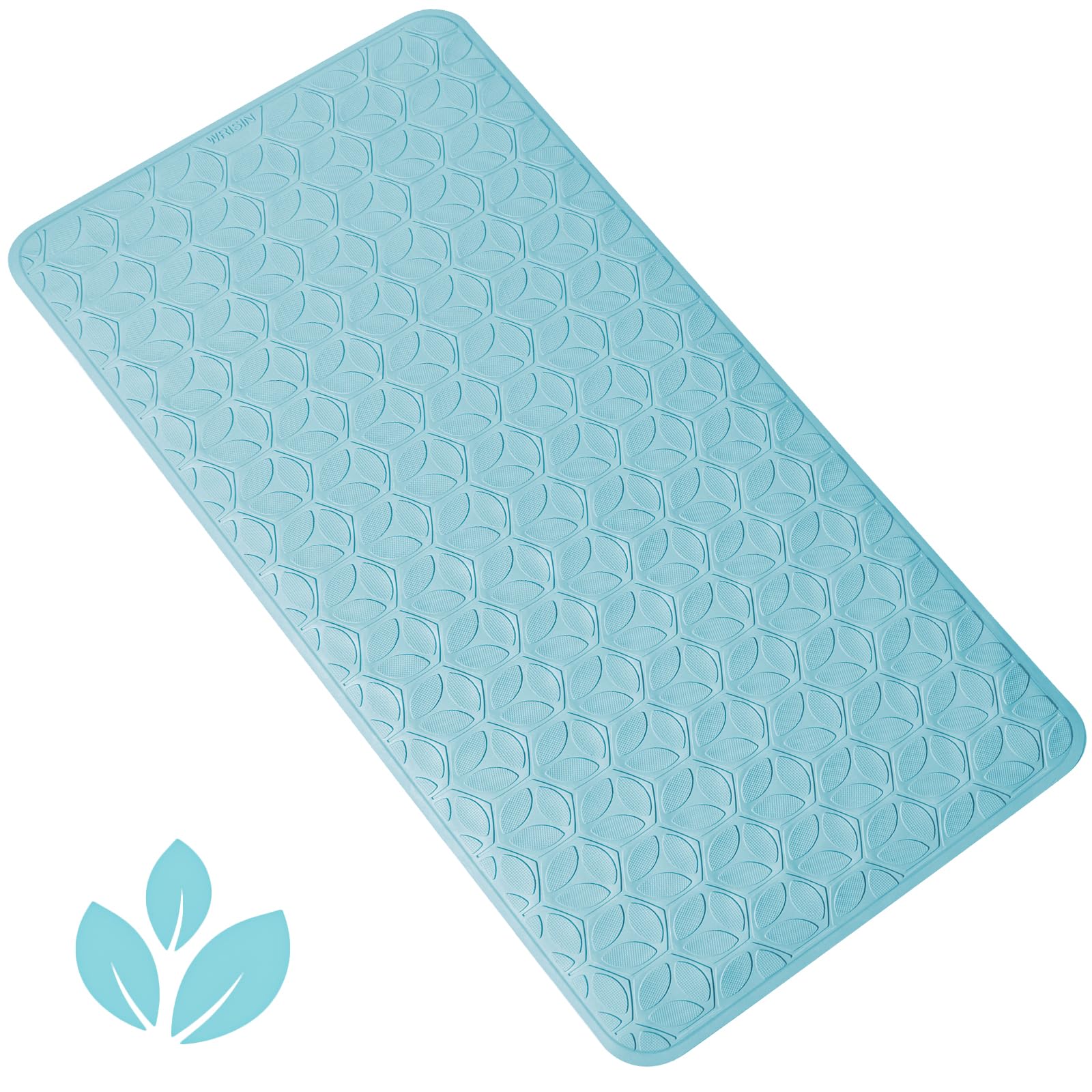 WRISIN Bathtub Mat Non Slip with Suction Cups - 100% Rubber Bathroom Mat Textured for Bath Tub Shower Safety - Soft on Touch - BPA/PVC Free - Pet Dog Bath Mat - Machine Washable (Blue, 17" × 35")