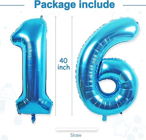 Vista 18 de Globos gigantes de papel aluminio azul con el número 13, globos gigantes de helio del número 13 o 31 para decoraciones de cumpleaños de 13 y 31 azul