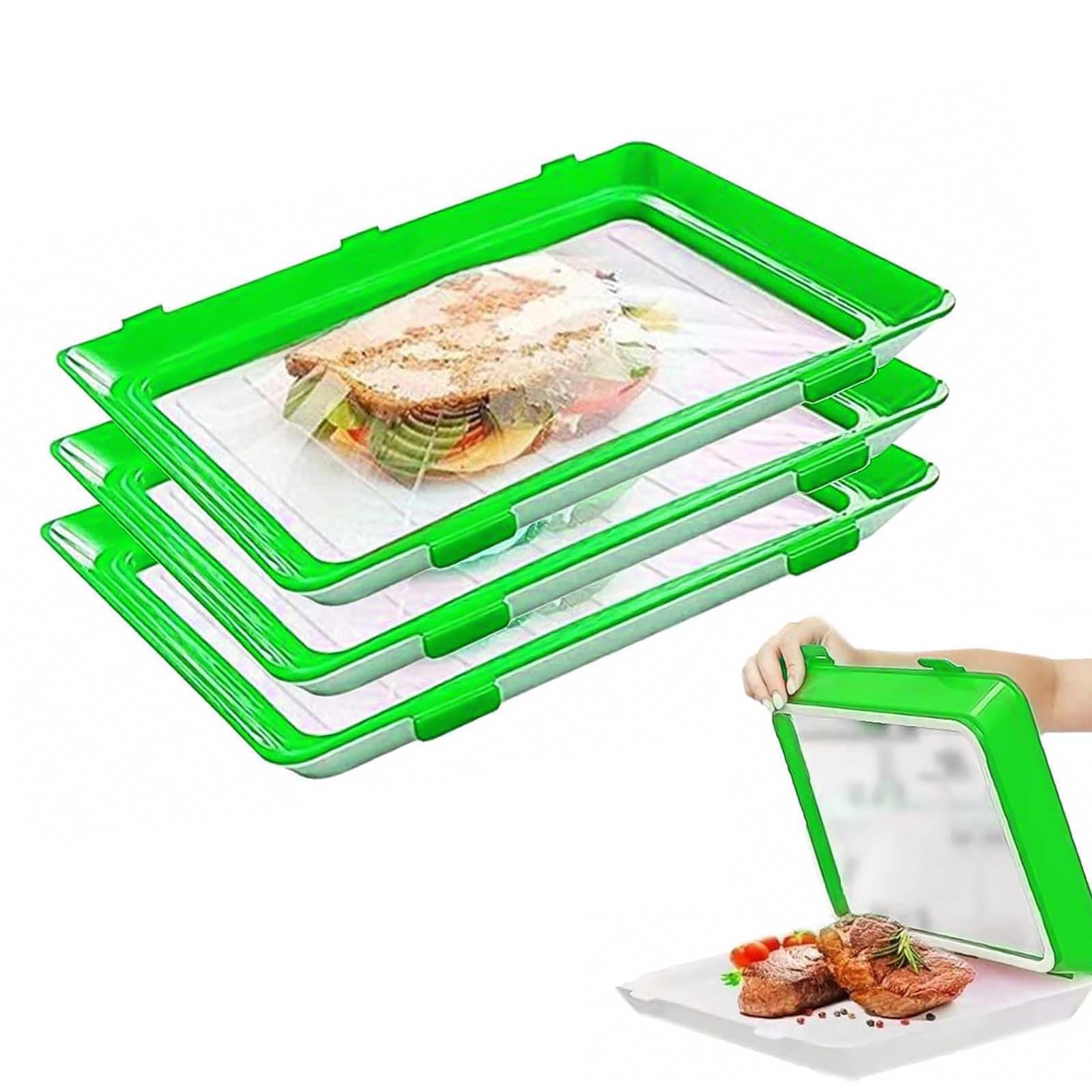 WJUAN Reusable Food Storage Trays (3 Pack) - Vacuum Seal Containers with Replaceable Elastic Film, for Food Storage, Preservation Freshness