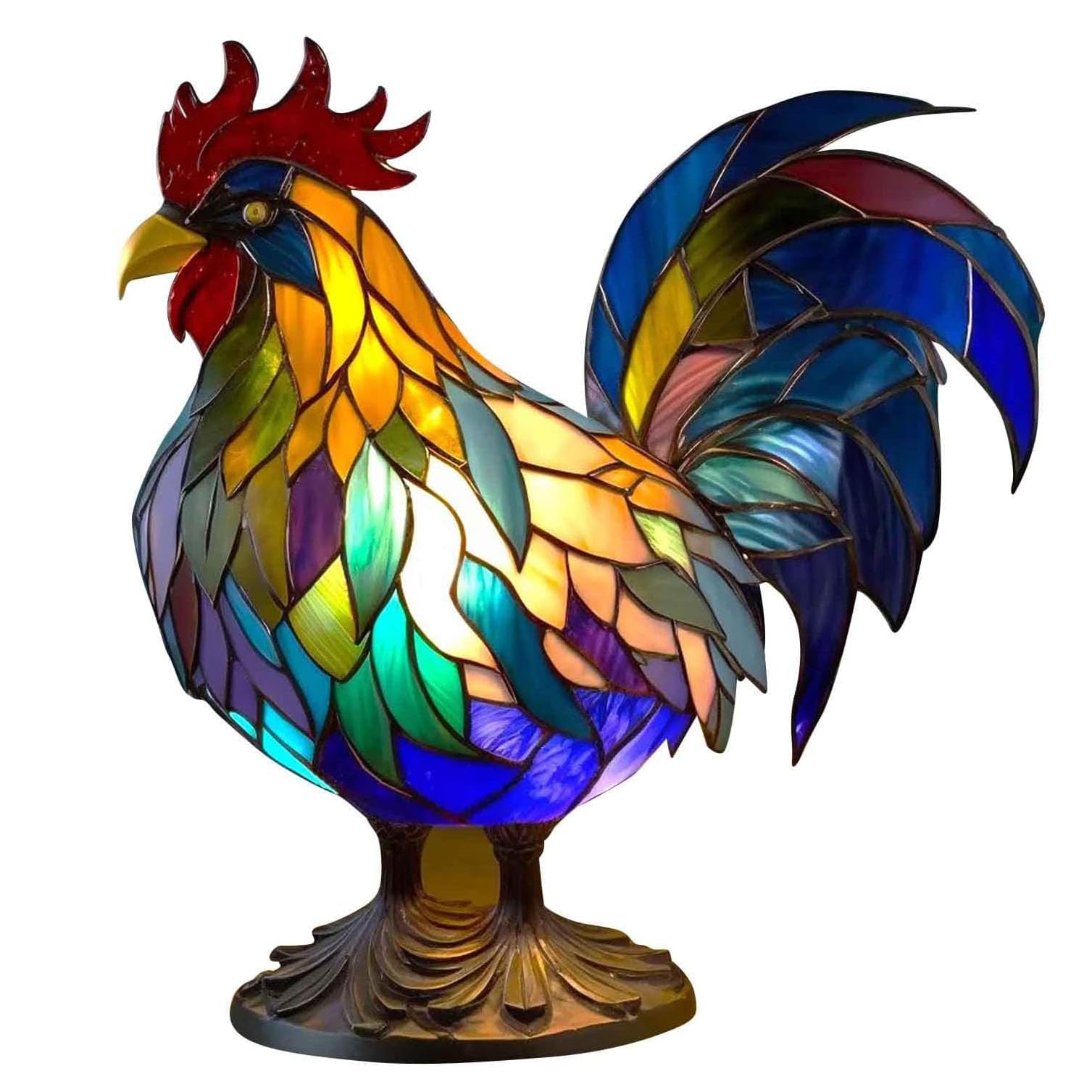 Animal Table Lamp Series Stained Resin Night Light for Home Decor Christmas Sculpture USB Desk Lamp Bohemian Furniture Gift, Rooster