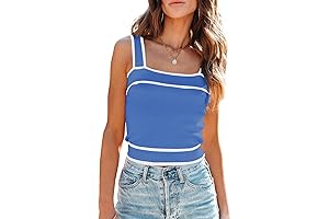 Square Neck Knit Crop Tank Top: Y2K Style for Blue-Loving Fashionistas