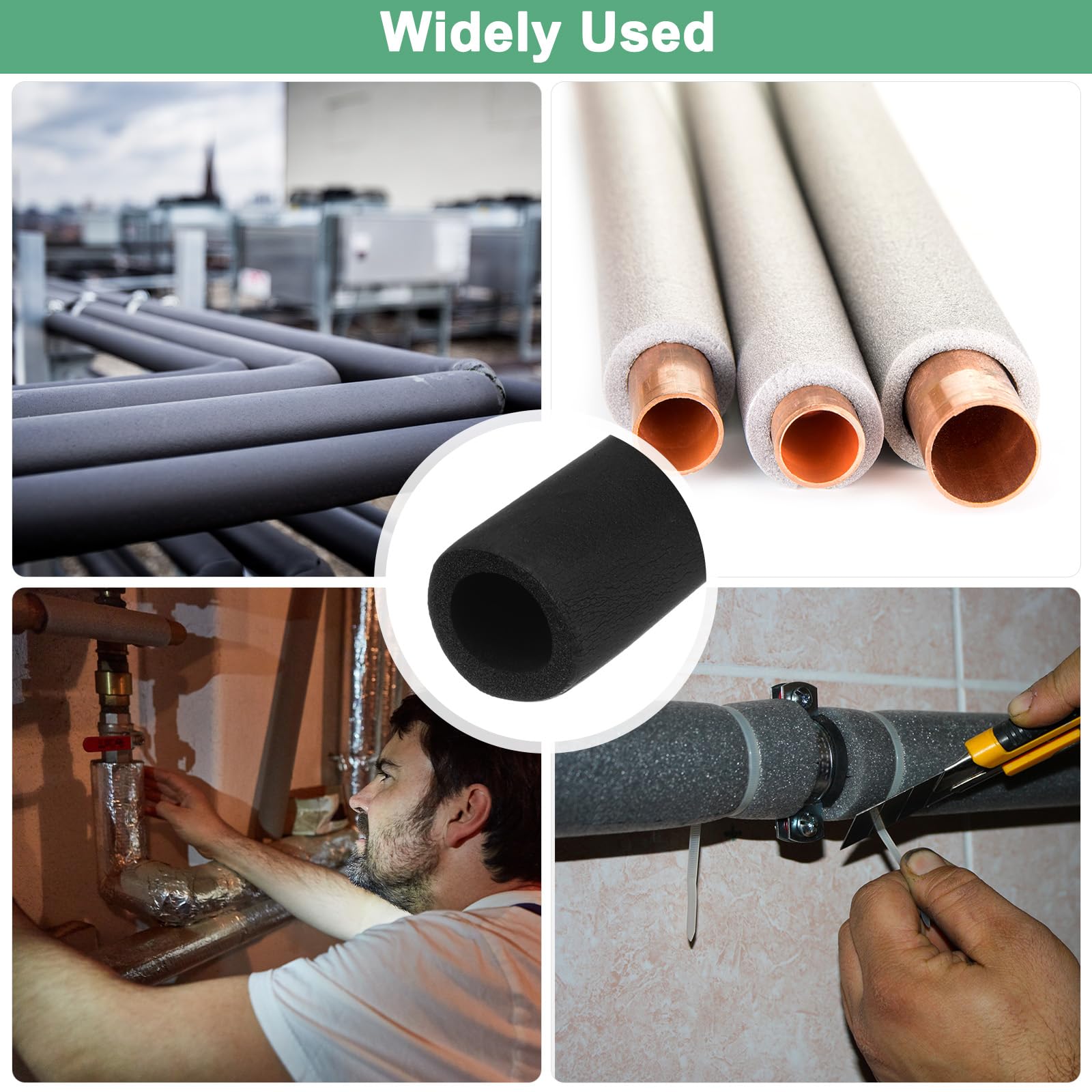 M METERXITY Tube en Mousse Isolante pour Tuyaux, 1-1/4"(32mm) ID x 6Ft Rouleau de Revêtement de Tuyau, Couvercle de Tube Creux pour Unité de Climatisation/Supports de Guitare [Noir]