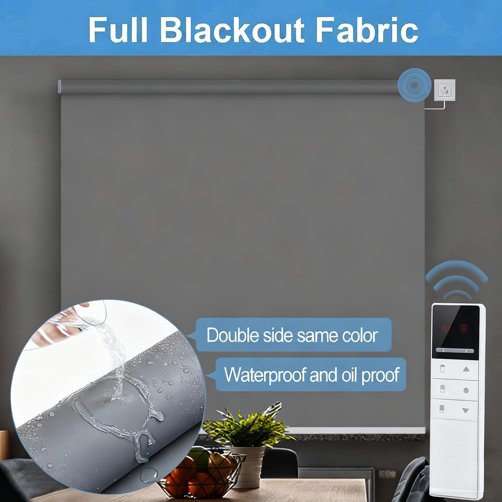 TIPIACE Stores motorisés intelligents à Fil Dur entièrement occultants en Tissu imperméable épais pour la Maison, Taille personnalisée (Pure Black)
