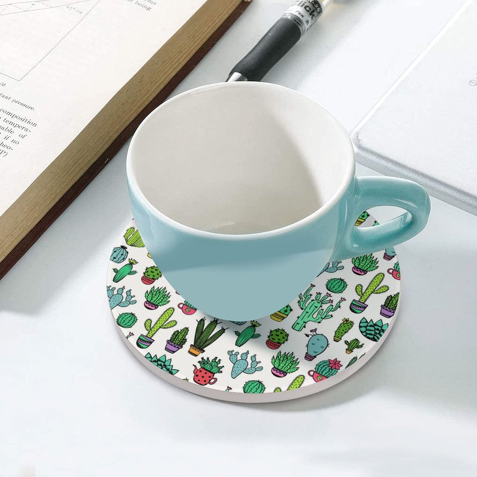 Sottobicchieri Auto Con Cactus Ad Acquerello – Set Da 2 In Ceramica Assorbente, Antiscivolo, Per Portabicchieri Auto, Regalo Uomo/Donna