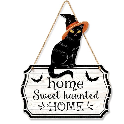 Halloween Decorations 3D Black Cat Door Hanger Home Sweet Haunted