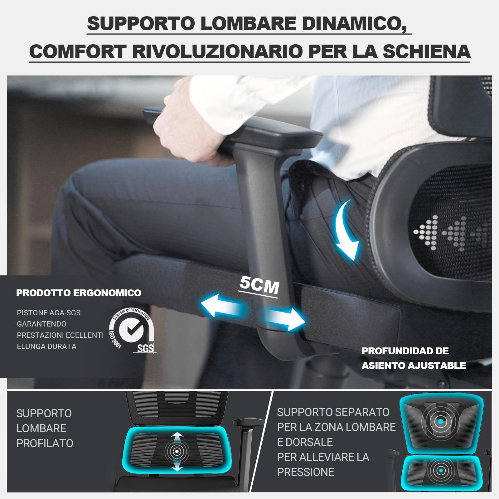 MELOKEA Sedia Ufficio Ergonomica, Braccioli 4D, Sedile Regolabile, Schienale Reclinabile, Poggiatesta 3D, Supporto Lombare, Ruote in Gomma, Sedia Gaming e Ufficio 200 kg
