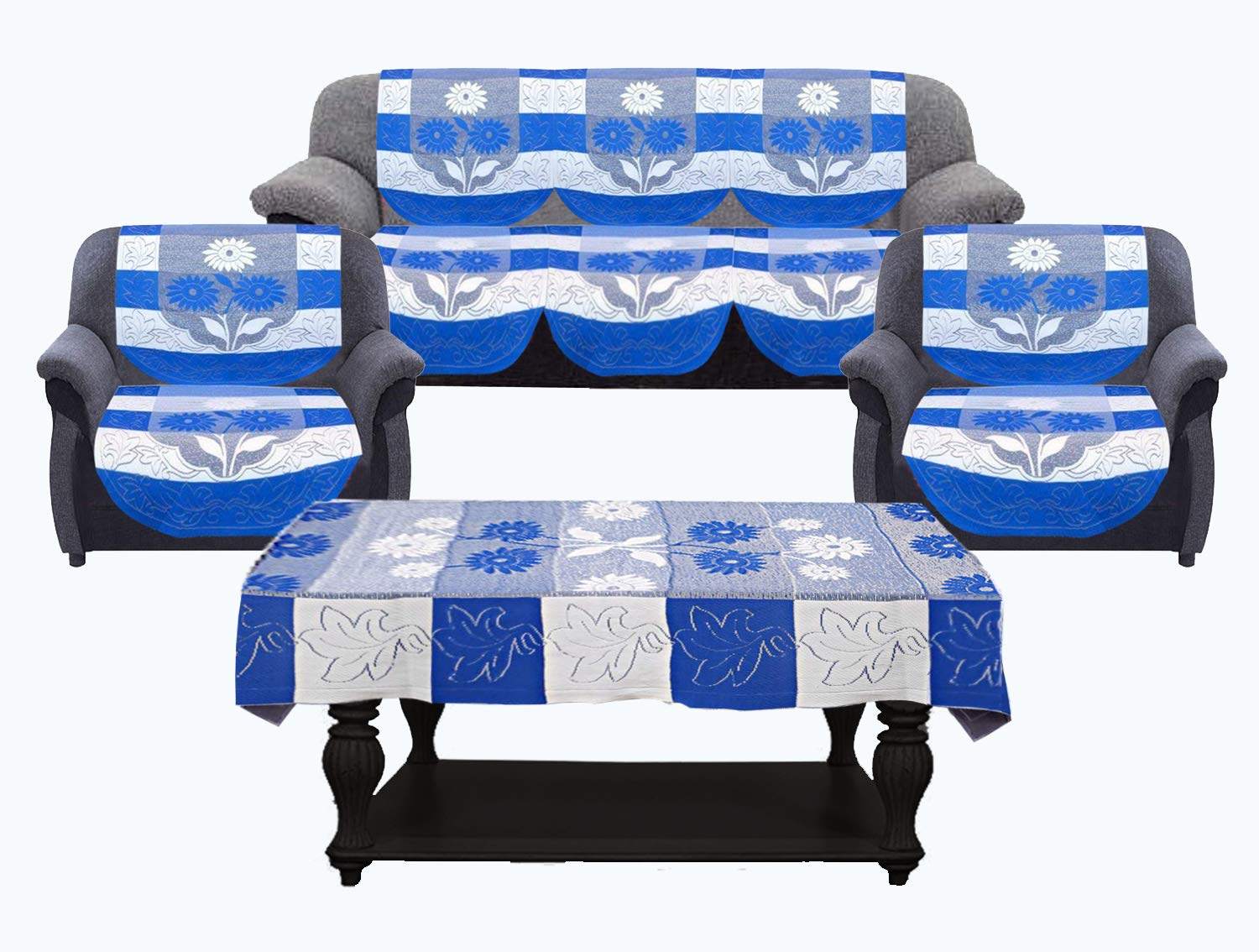 Kuber Industries Side Flower Cotton 5 Seater Sofa Cover with Center Table Cover, 70" x 29", 7 Piece, Blue and White (B07QH1KM97) Amazon Price History, Amazon Price Tracker