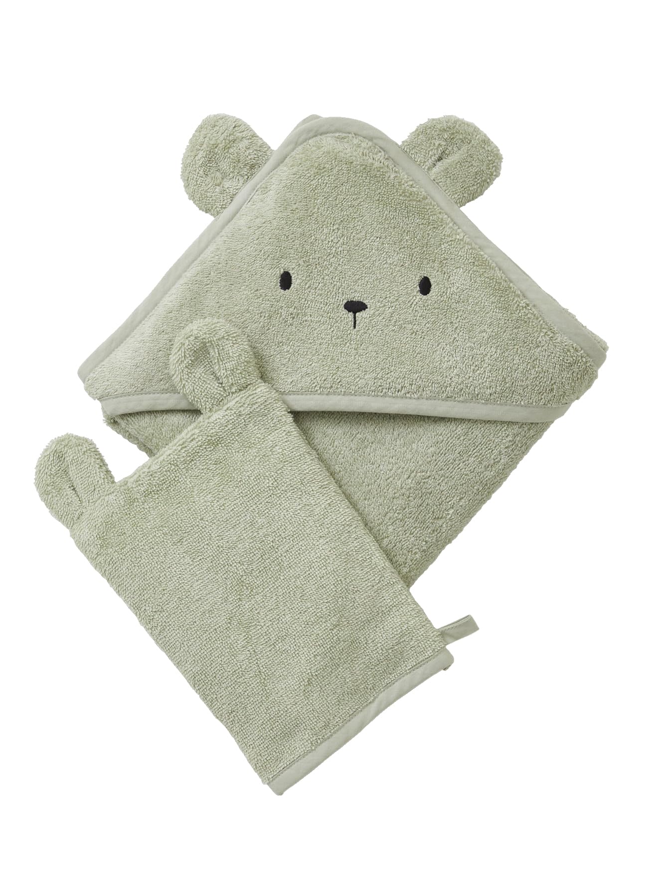 VERTBAUDET Cape de bain + gant coton bio amande 100X100