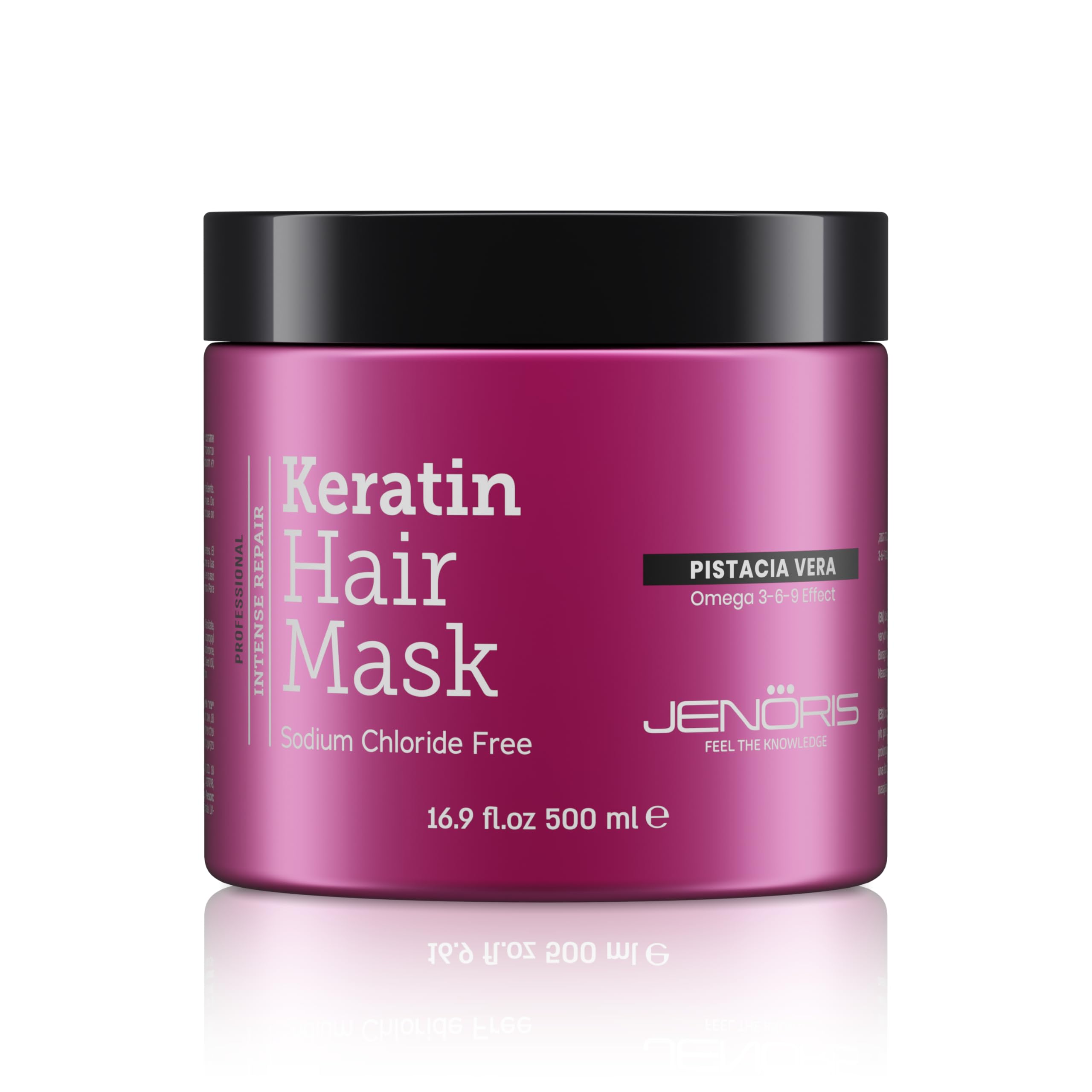 Jenoris Keratin Hair Mask for Dry, Damaged & Frizzy Hair – Deep Conditioning Treatment with Natural Omega 3-6-9 Complex & Pistachio Oil, Salon-Professional, Paraben & SLS Free, 16.9 Fl Oz