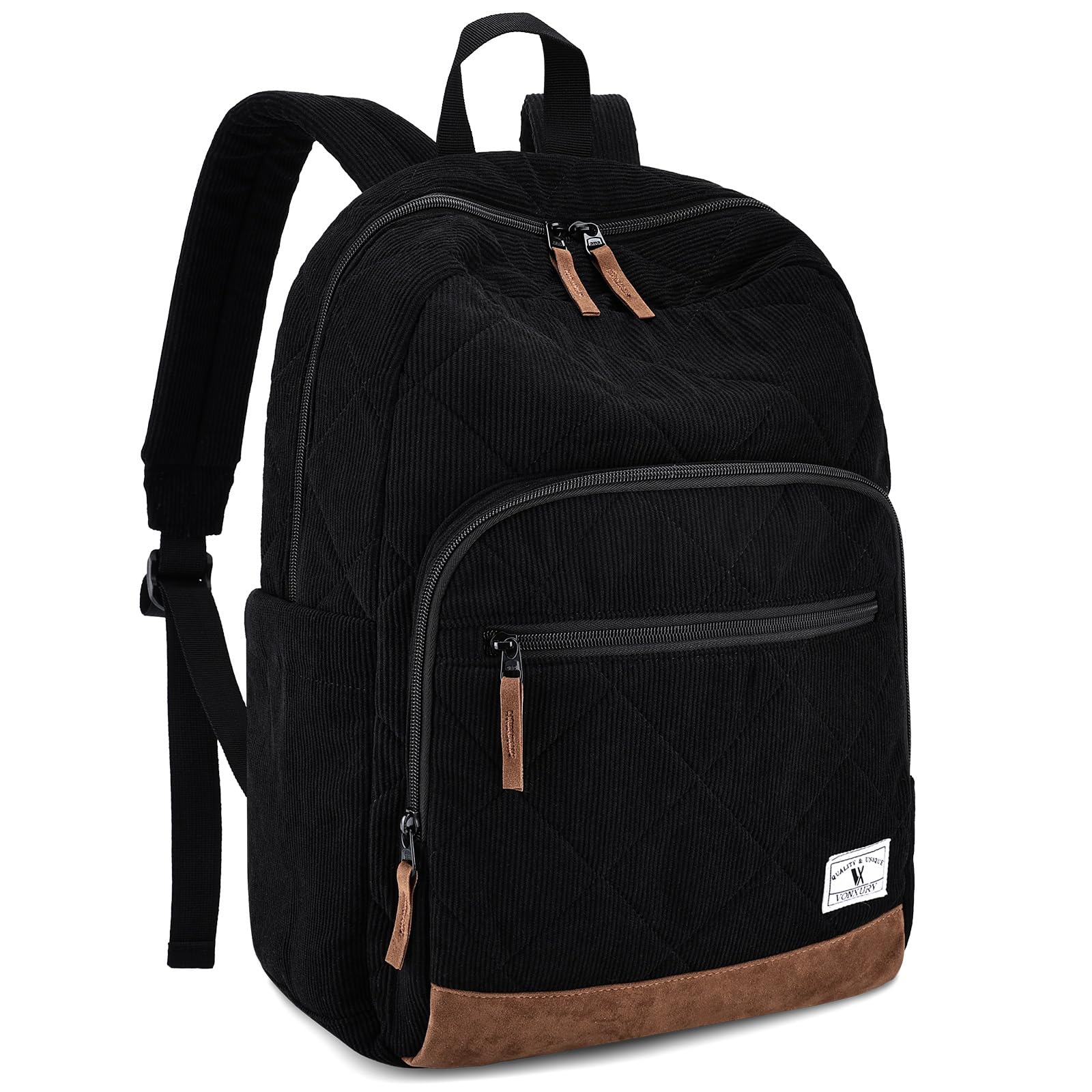 VX VONXURY School Backpack for Teens, Lightweight Corduroy Backpack for Kids Casual Bookbag for Men Women College Travel (Black)