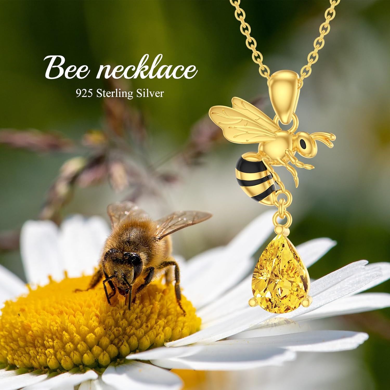 Bee Necklace for Women 925 Sterling Silver 18K Gold Plated Natural Citrine Bee Pendant Bumblebee Animal Jewelry Gifts for Her - Image 7
