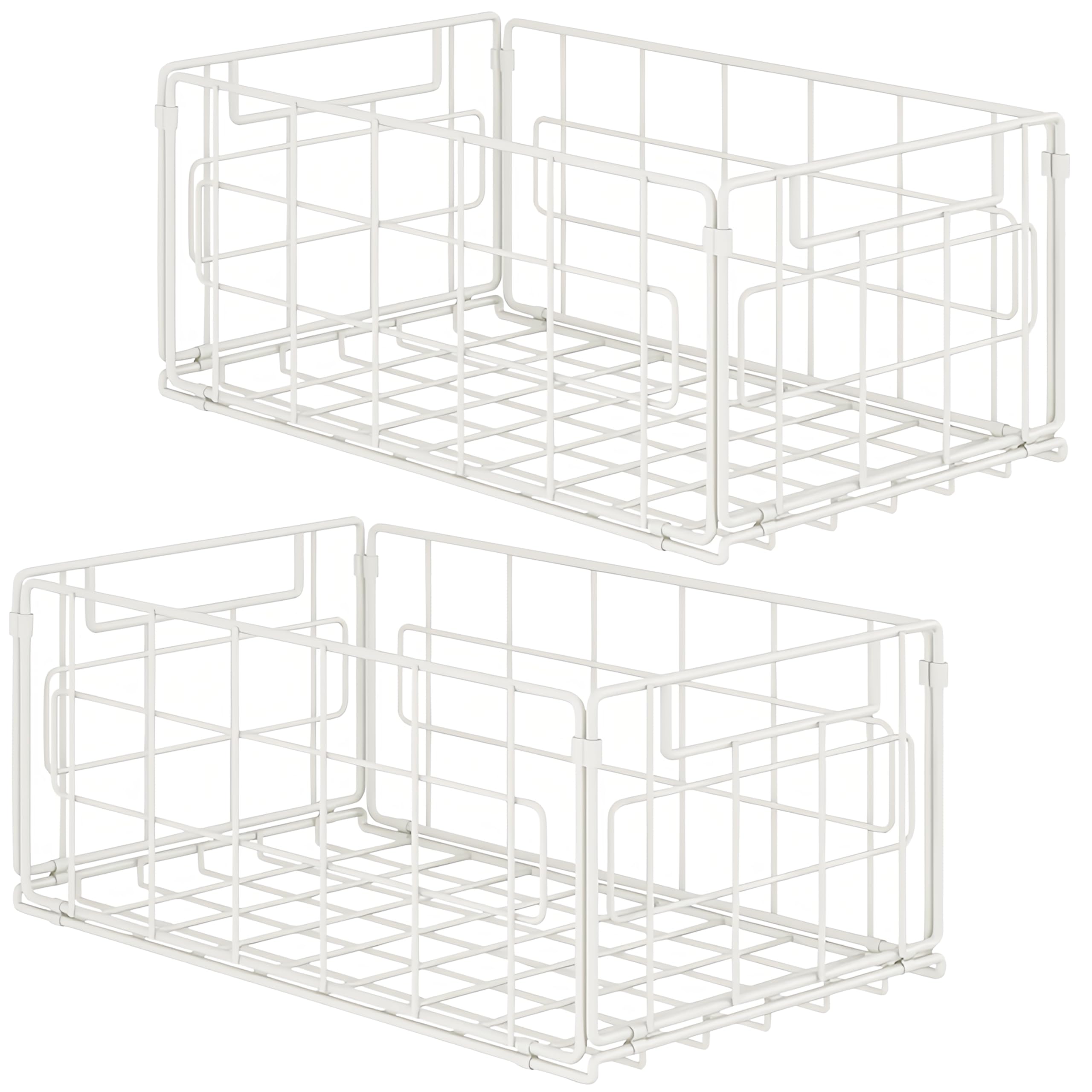 2Pack Wire Storage Bins Baskets,13.8inch Large Foldable Organizer Multipurpose Steel Basket Pantry Storage Bin Rack with Handle for Kitchen Cabinets, Pantry, Freezer, Bathroom,Closets 35x21.5x16 cm — image 1