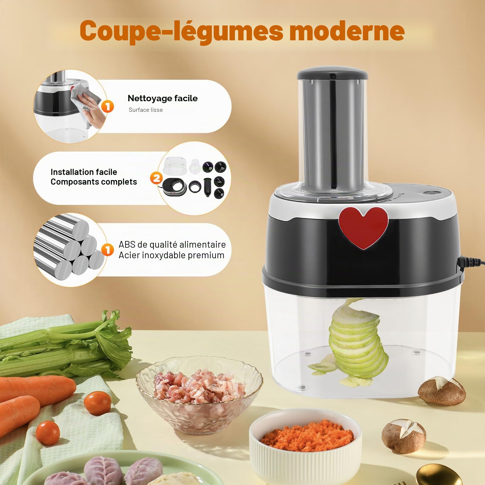 Spirale Légumes électrique Râpe de cuisine Trancheur rapidelégumes Trancheur à spirales Acier Inoxydable Râpe le fromage, les légumes, les pommes de terre