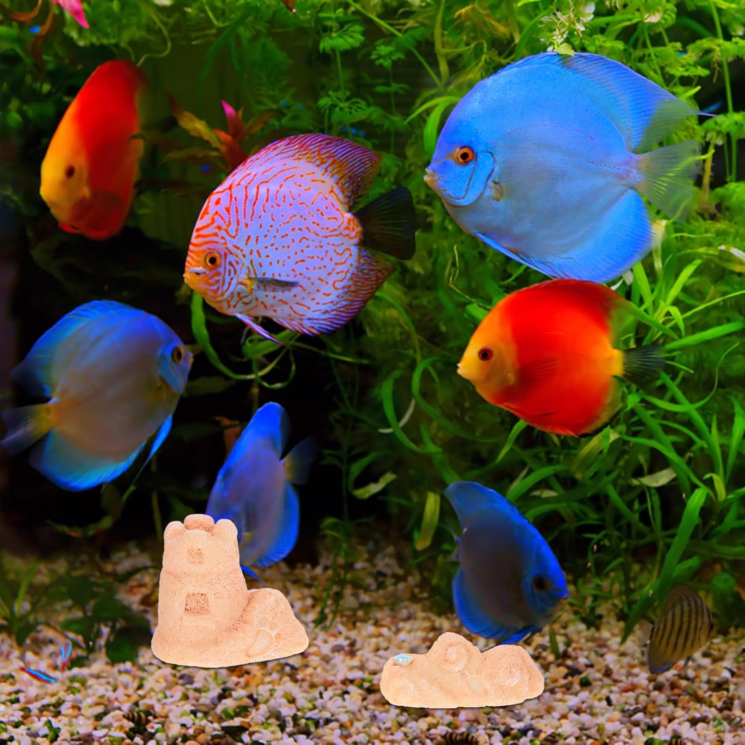 LOGOFUN 8pcs Fish Tank Castle Decoration Mini Castle Model Miniature Resin Sand Castle Craft for Aquarium Microlandscape Decorations