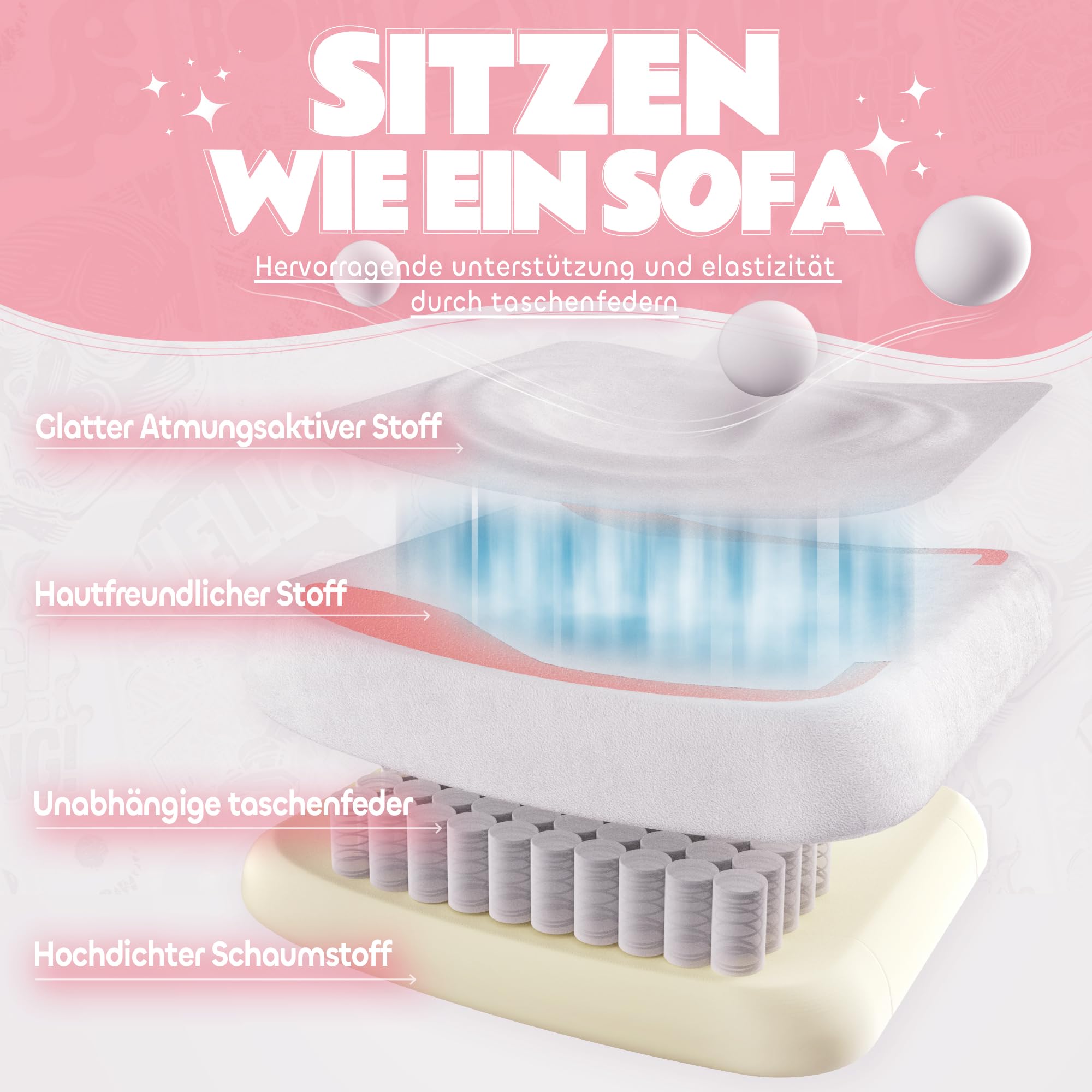 Pink Cute Katze Gaming Stuhl Stoff mit Katzenpfote Lendenkissen und Katzenohren, Gaming Stuhl mit Fußstütze Ergonomischer Pc Stuhl für Kinder Erwachsener Mädchen, 140kg Belastbarkeitfür, Rosa