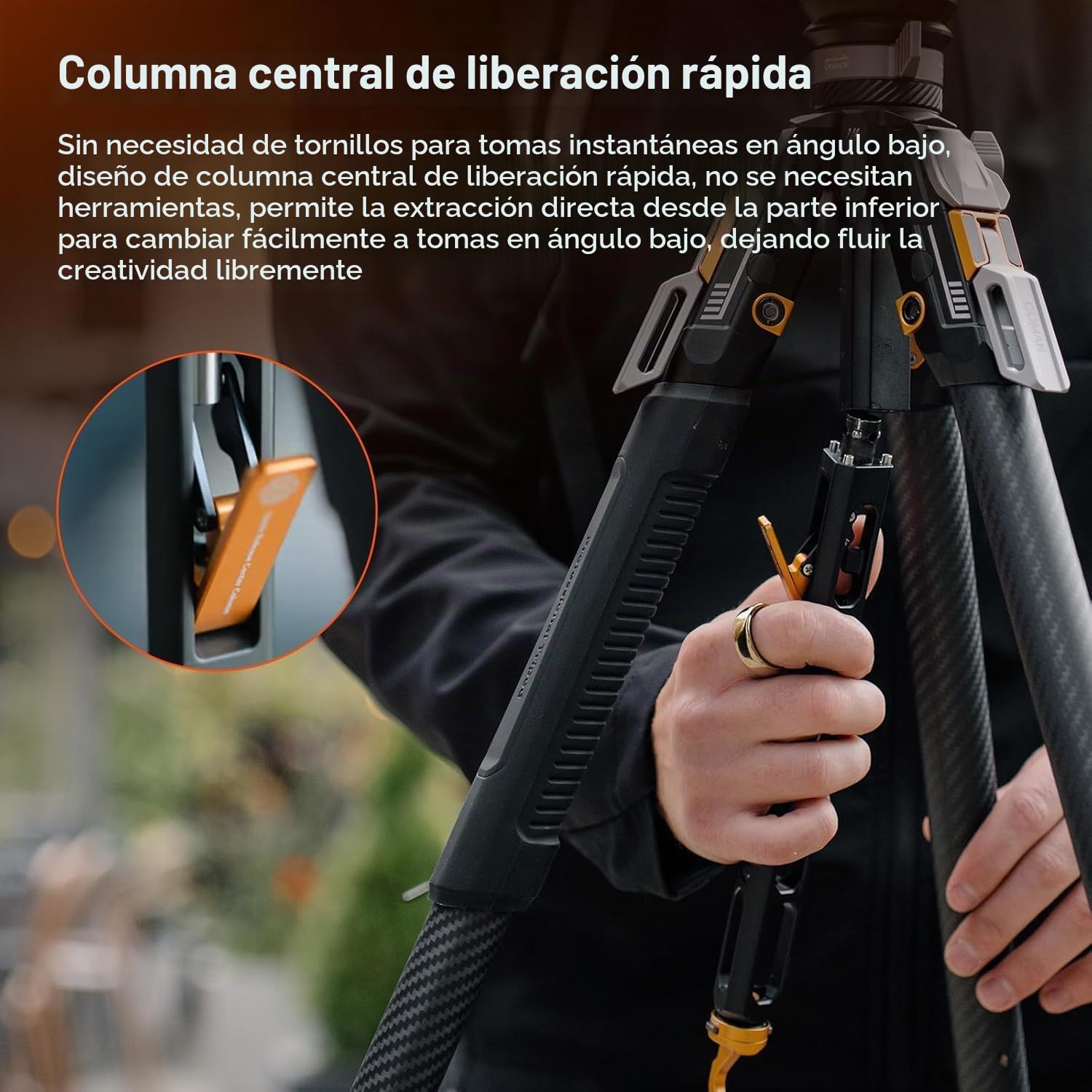 COMAN Trípode Fibra Carbono de Liberación Rápida, Trípode Cámara de 175cm, Patas Cuatro Secciones, ángulo Ajustable Tres Niveles, Equipado con Cabezal Hidráulico V5, Capacidad de Carga Máxima 20kg