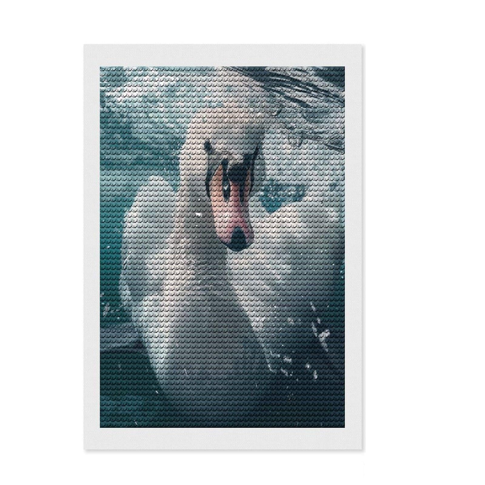 Junmoney Swan Sea Round Drill Diamond Painting 8"x12", Printed Canvas, Finish and Display, Modern Decor, Christmas Gift