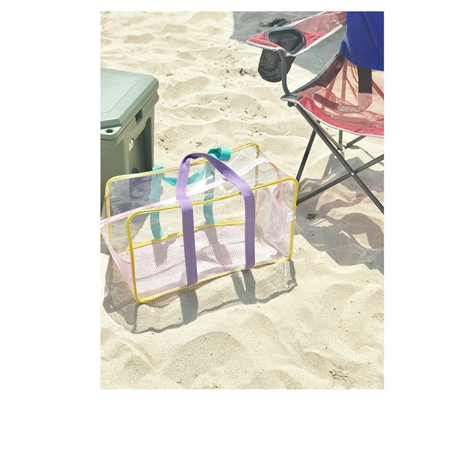 Sac de Plage Été Transparent Sacs fourre-Tout à Grande capacité imperméable à Grande capacité Panier Plage 661 (Color : White, Size : Large(Max Length) 50cm)