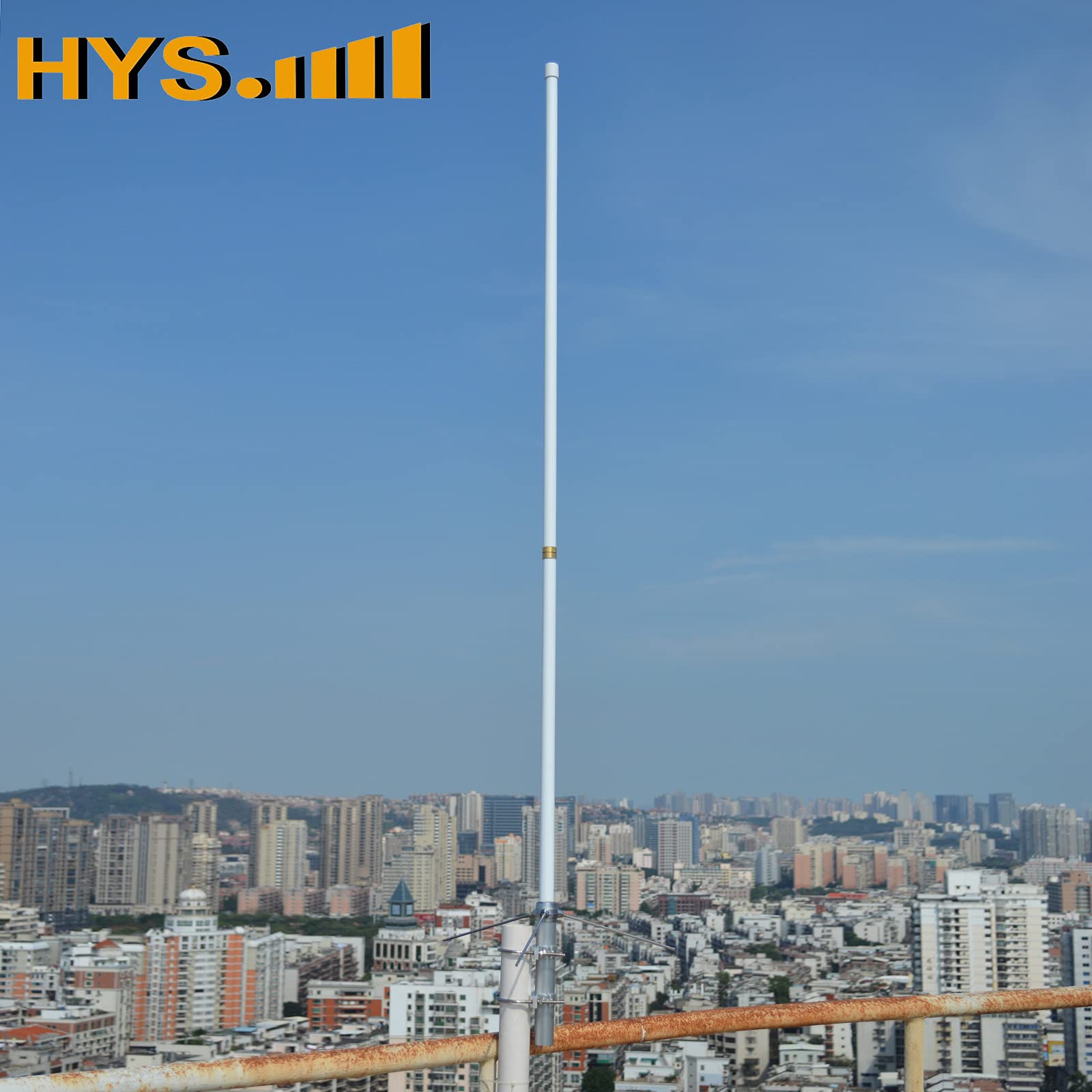 HYS 200W GMRS Antenne en fibre de verre préréglée Land Mobile Omni en fibre de verre, 462 MHz à 467 MHz UHF 7,2 dBi Gain Base Antenne pour Motorola Repeater GR500 GR300 GR1225, blanc fibre de verre