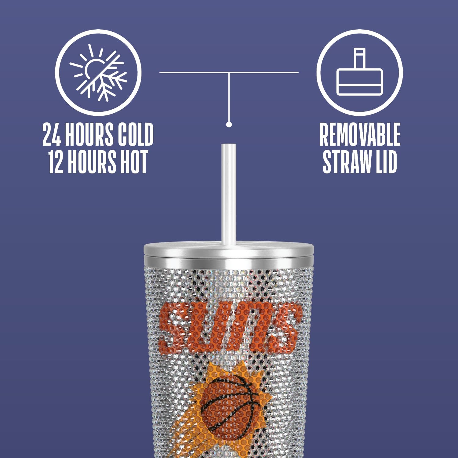 Hydrapeak x NBA Officially Licensed Phoenix Suns 25 oz Rhinestone Bling Tumbler with Straw Lid, Glitter Leakproof Stainless Steel Water Bottle - Image 4