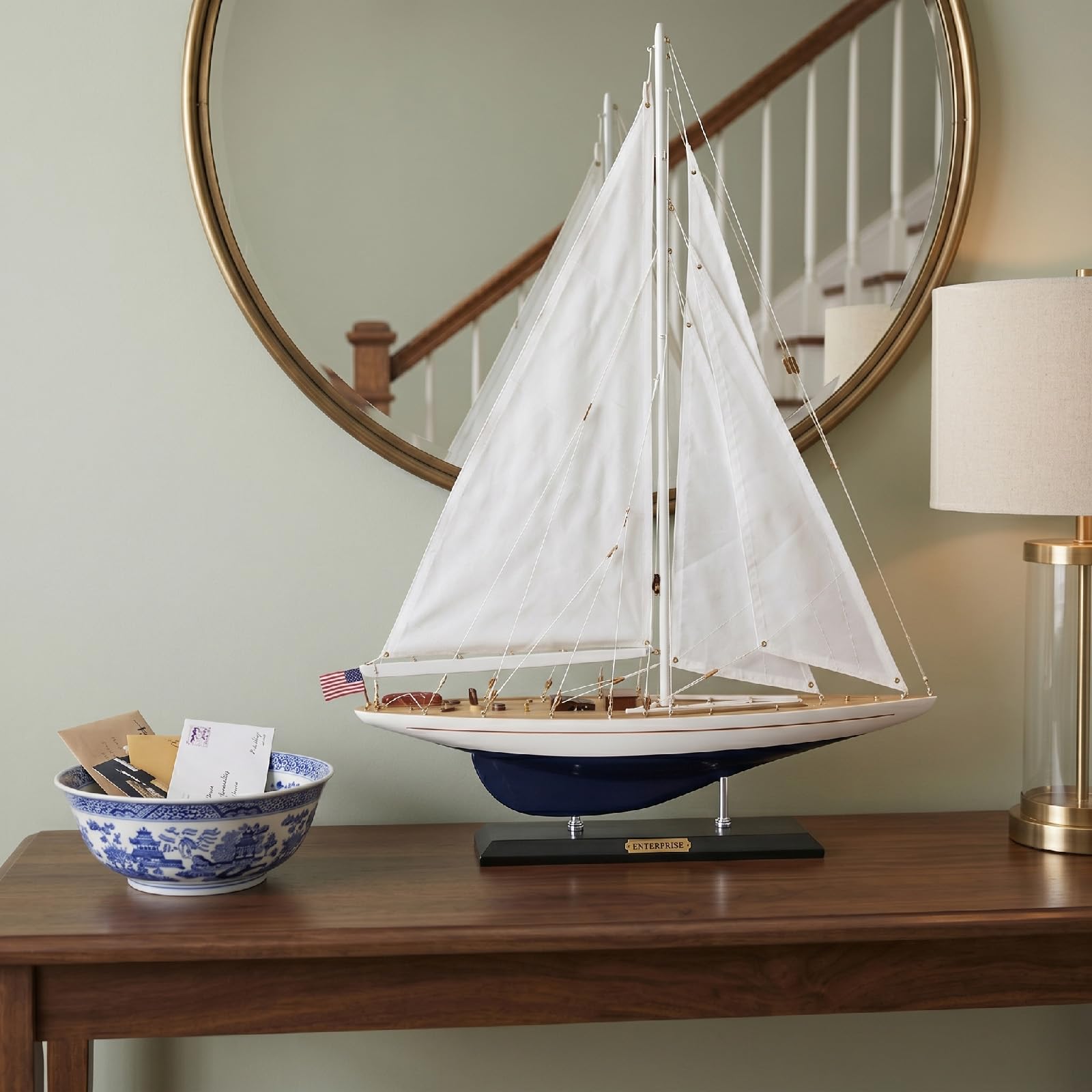 Drewniana żaglówka żaglówka jacht model 71 cm Endeavour Enterprise Scale Replika żeglarska dekoracja firmowy spersonalizowany prezent (Enterprise 71 cm)