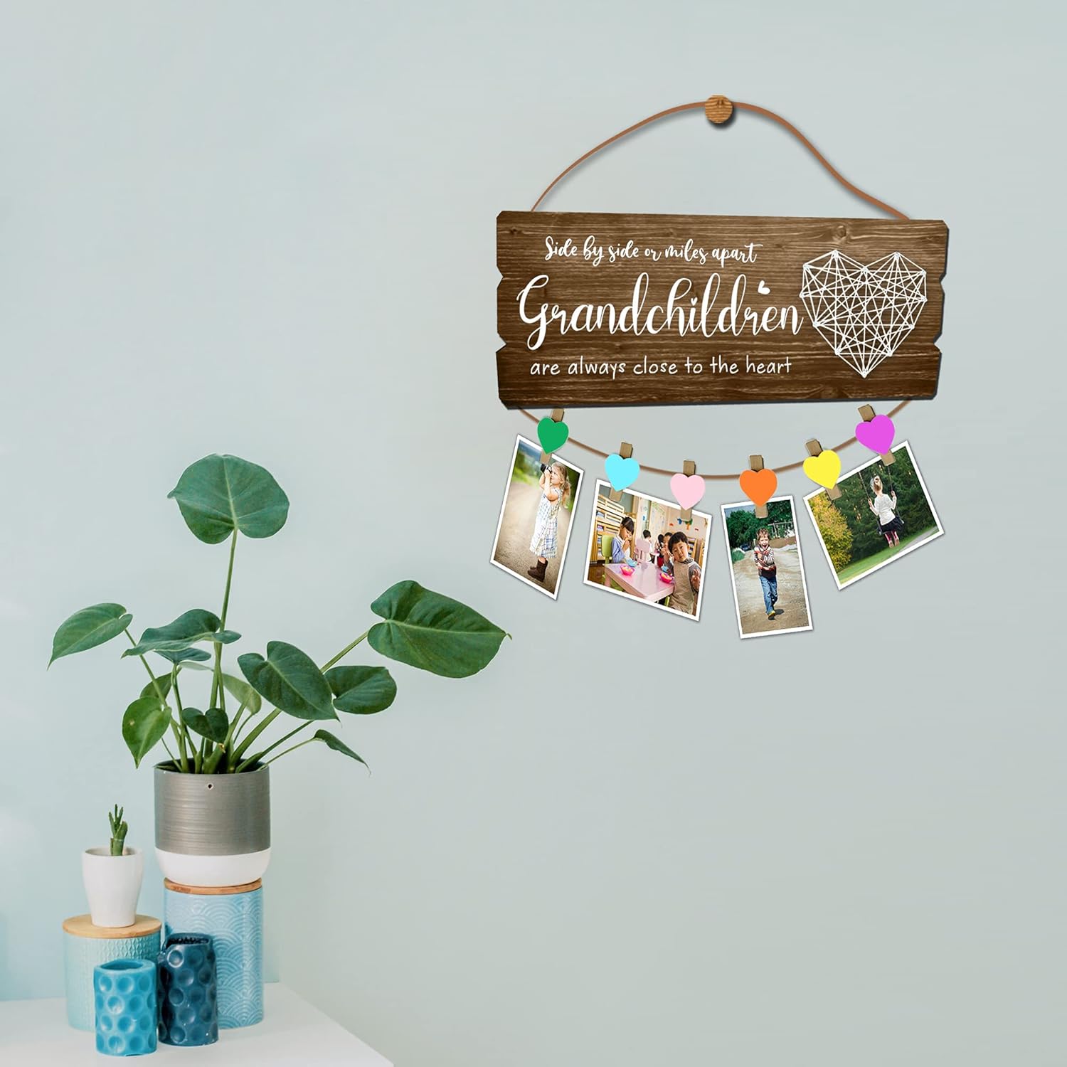 Buecasa Gifts for Grandma from Grandson and Granddaughter - Nana Grammy Birthday Gifts Picture Holder with 6 Heart Clips 15.8x6.0 Inches - Image 2