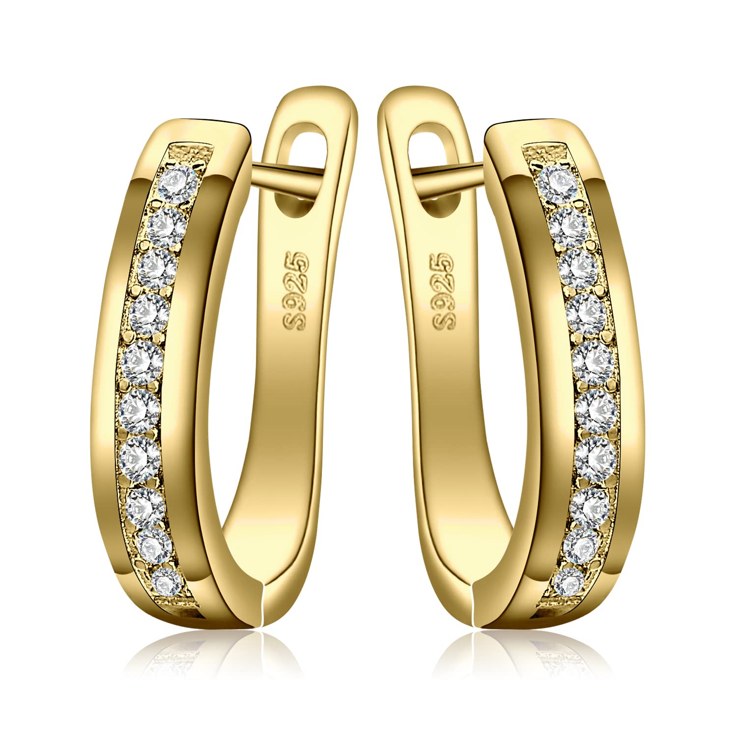 JewelryPalacePendientes Aro Mujer Plata Oro 14k Oro Rosa, Pendientes Clip de Perforacion Eternidad Diamante Simulado, Pendientes Pequeños Piedra en Engaste de Canal, Pendientes Niña Conjunto Joyas