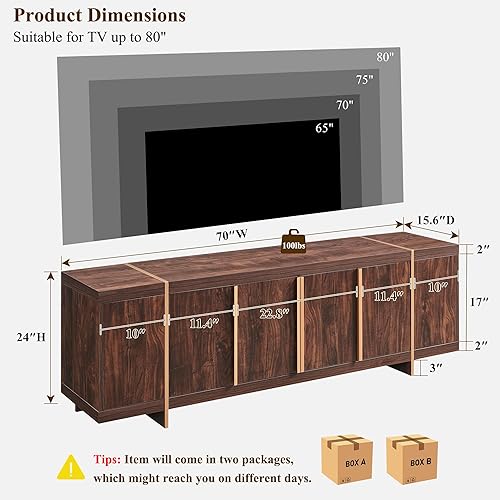 Miniatura 2 de OKD Moderno soporte de TV de 70 pulgadas, centro de entretenimiento para televisores de hasta 80 pulgadas, consola de TV con almacenamiento, zócalo