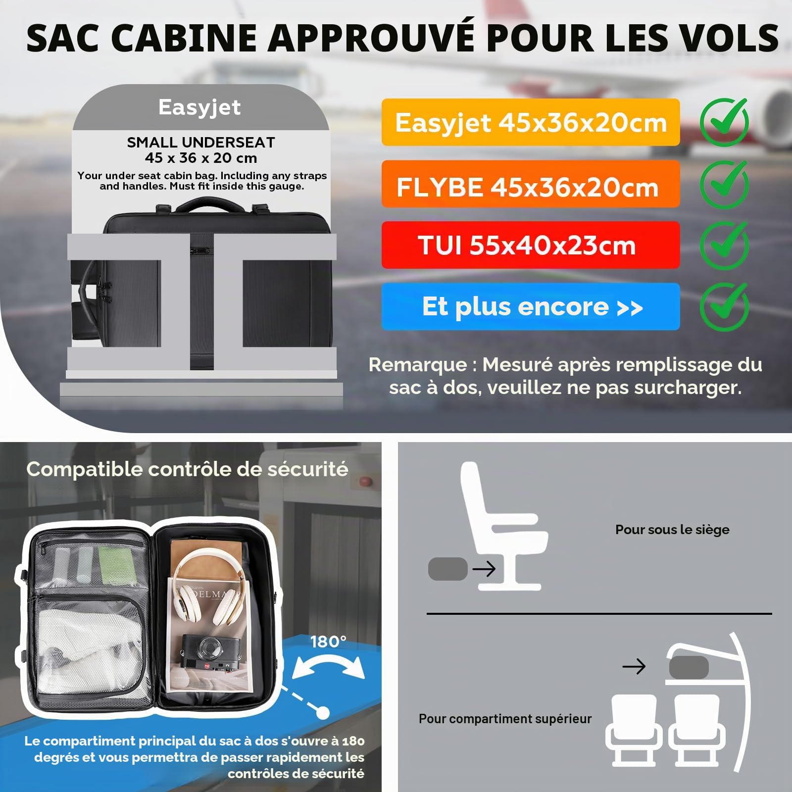 Vacuum Backpack Easyjet Cabin Bag 45x36x20Large Travel Backpack Expandable Personal Carry On Bag Airbag with Pump