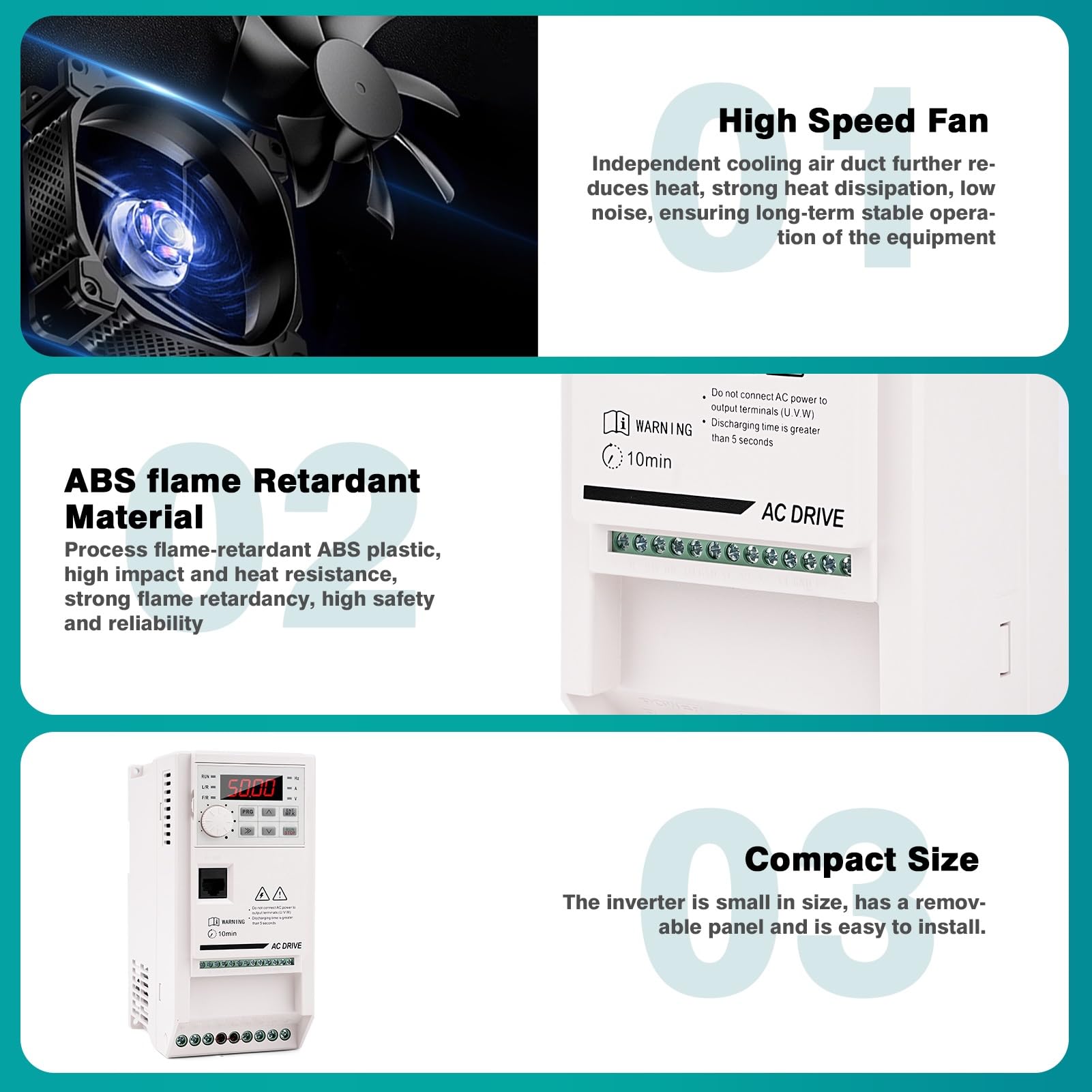 Inverter per Motori Trifase 380V 4KW Azionamento a Frequenza Variabile VFD 380V Ingresso trifase Uscita trifase Convertitore di Frequenza VFD Regolatore di velocità del Motore (Size : 4kW)