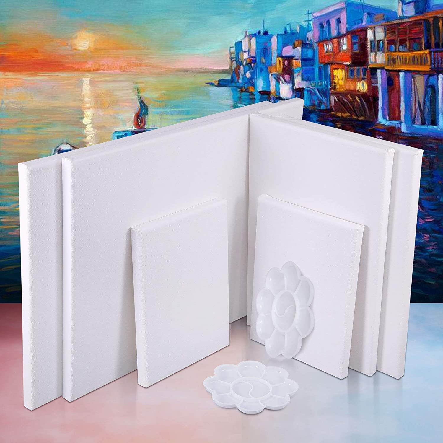 Tele Per Dipingere, 6 PCS Art, Tela Bianca, Dimensioni Assortite, Telaio Barella Acrilico Pittura Ad Olio Tavola 100% Cotone Pannelli Di Tela.