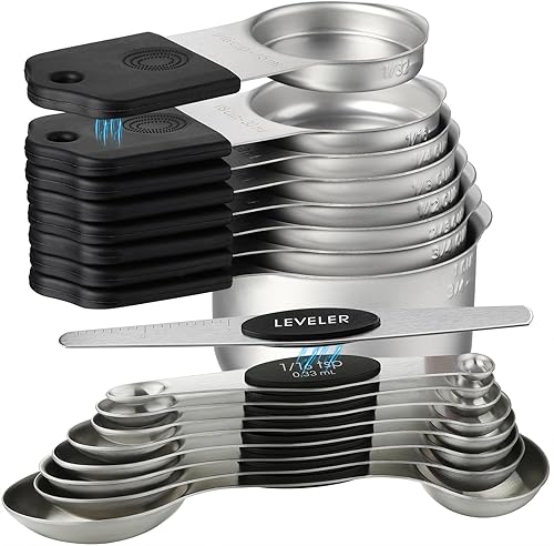 Miniatura 12 de Juego de tazas y cucharas medidoras magnéticas de acero inoxidable, apilables, 7 tazas medidoras magnéticas de metal, 8 cucharas medidoras Negro