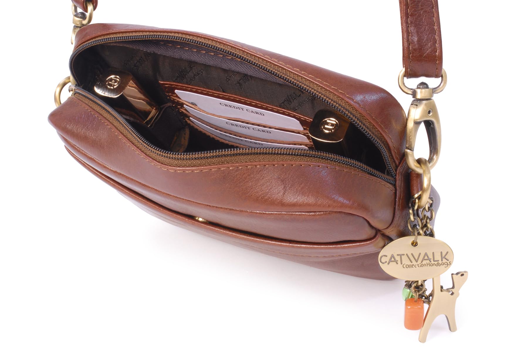 Catwalk Collection Handbags - Mała Damska Skórzana Torebka Crossbody - Torebka Listonoszka Kuferek - Regulowany Pasek na Ramię - Polly