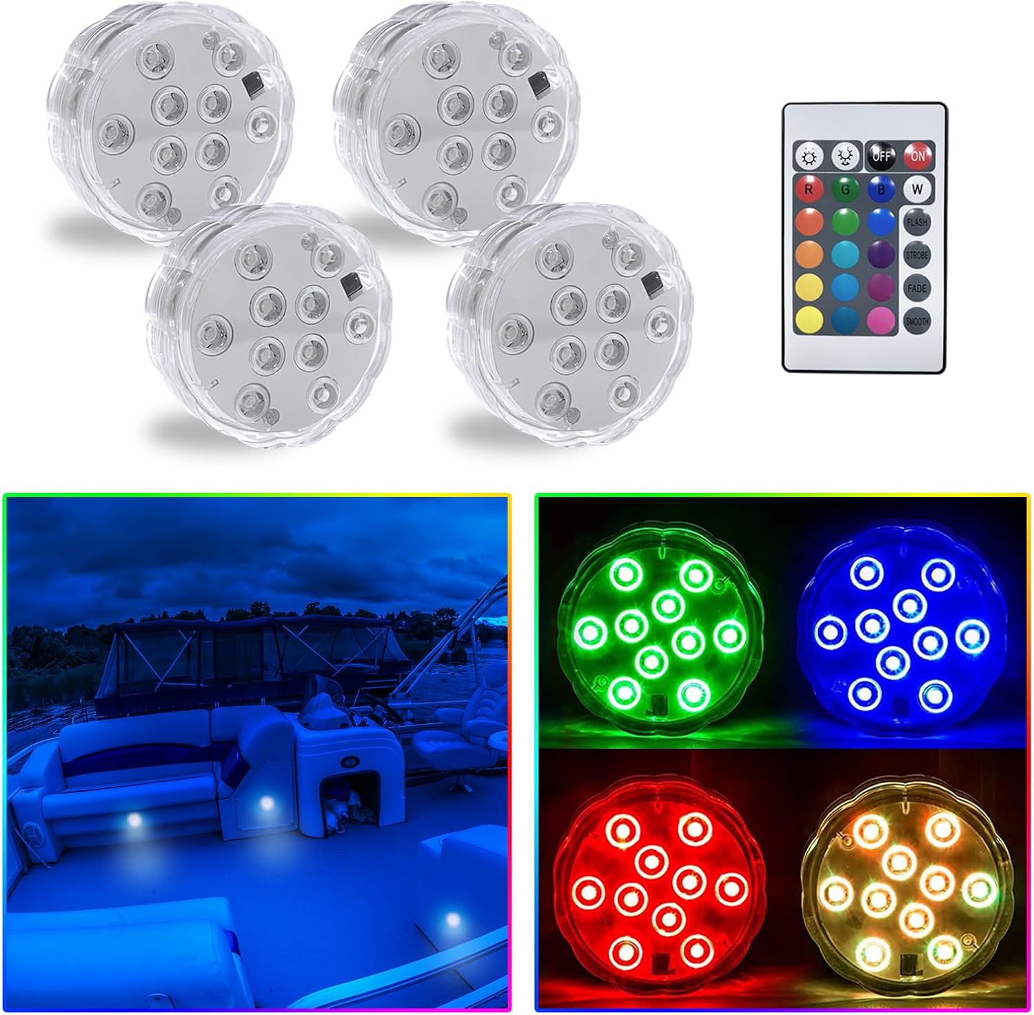 JUIOHAKY LED Boat Lights RGB Wireless Remote Control