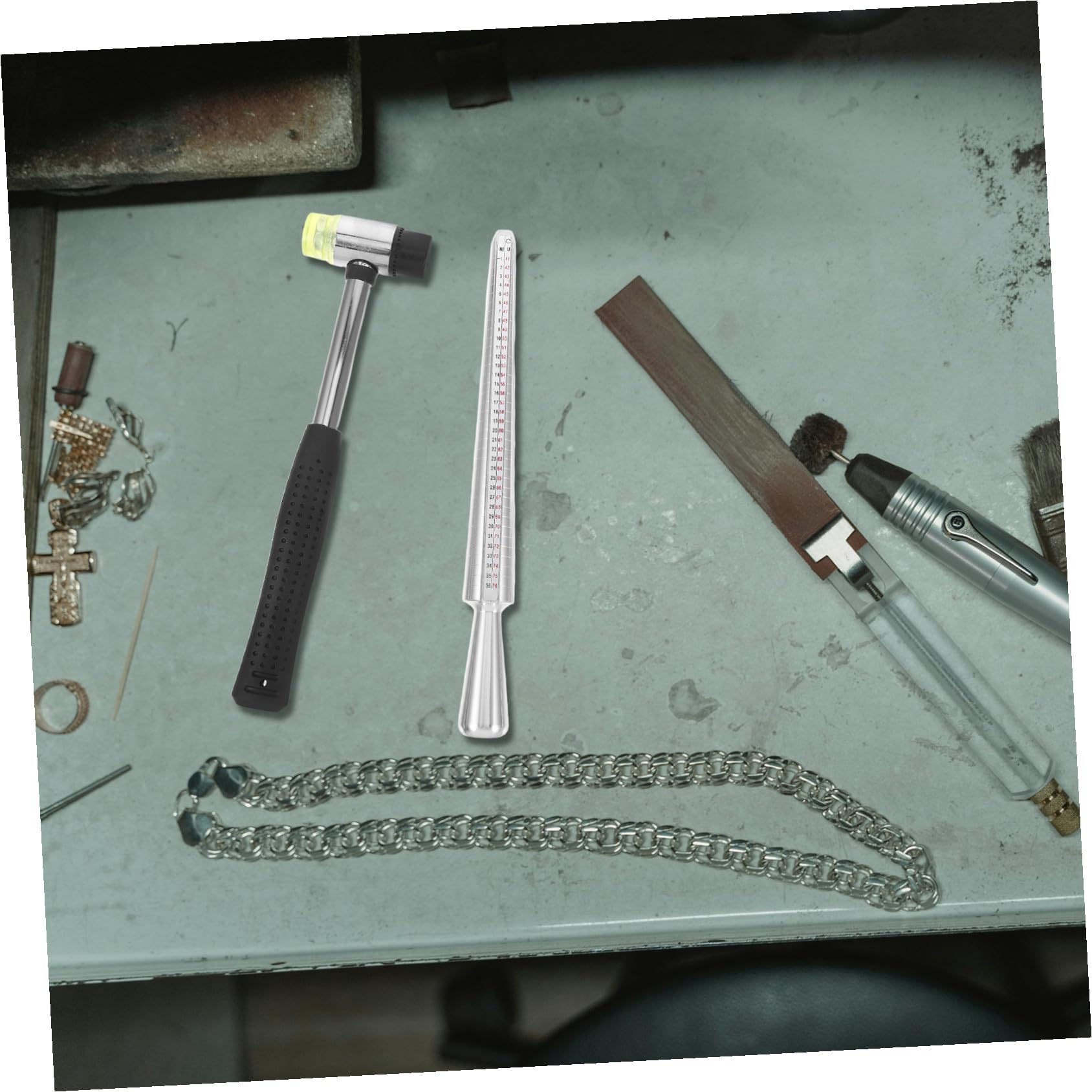 NUOBESTY Kit Strumenti Misurazione Anelli Metallo Mandrino Hobbista Fai da Te Martello Panno per Precisione Dimensionamento e Creazione Gioielli
