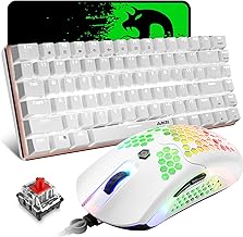 80% Mechanical Gaming Keyboard and Mouse,3 in 1 Gaming Set,White LED Backlit Keyboard Red Switch,RGB Backlit 12000 DPI Lightweight Gaming Mouse with Honeycomb Shell,Mouse Pad for PC Gamers