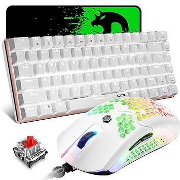 Gaming Keyboard and Mouse,3 in 1 Gaming Set,White LED Backlit Wired Gaming Keyboard Red Switch,RGB Backlit 12000 DPI Lightweight Gaming Mouse with Honeycomb Shell,Large Mouse Pad for PC Gamers