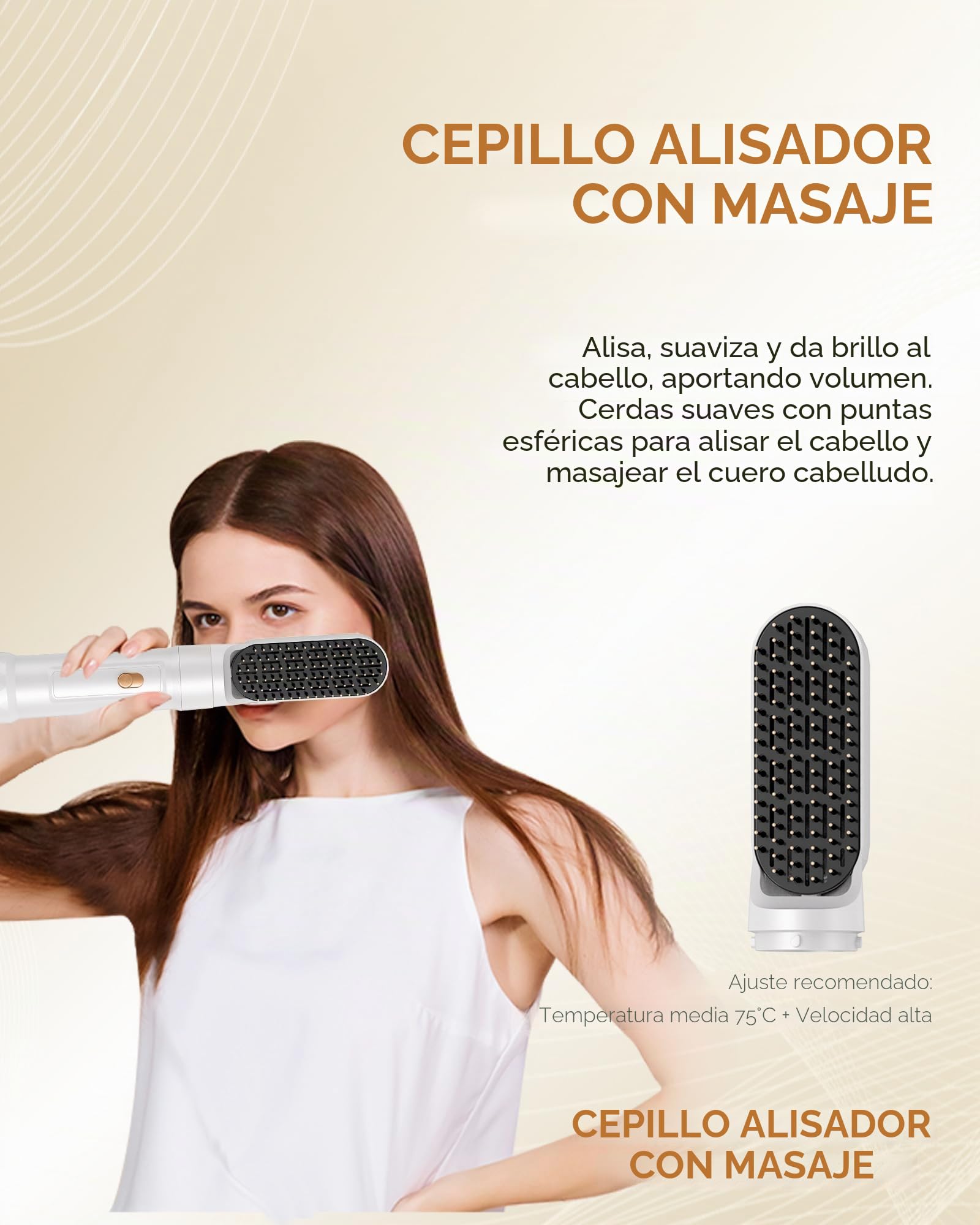 UKLISS Secador de Pelo Profesional - 6 en 1 Cepillo de Aire Caliente con Rizador Automático, Thermal Brush, Secado Rápido, Moldeador Pelo Voluminizador para Rizador Alisar Volumen (Blanco)