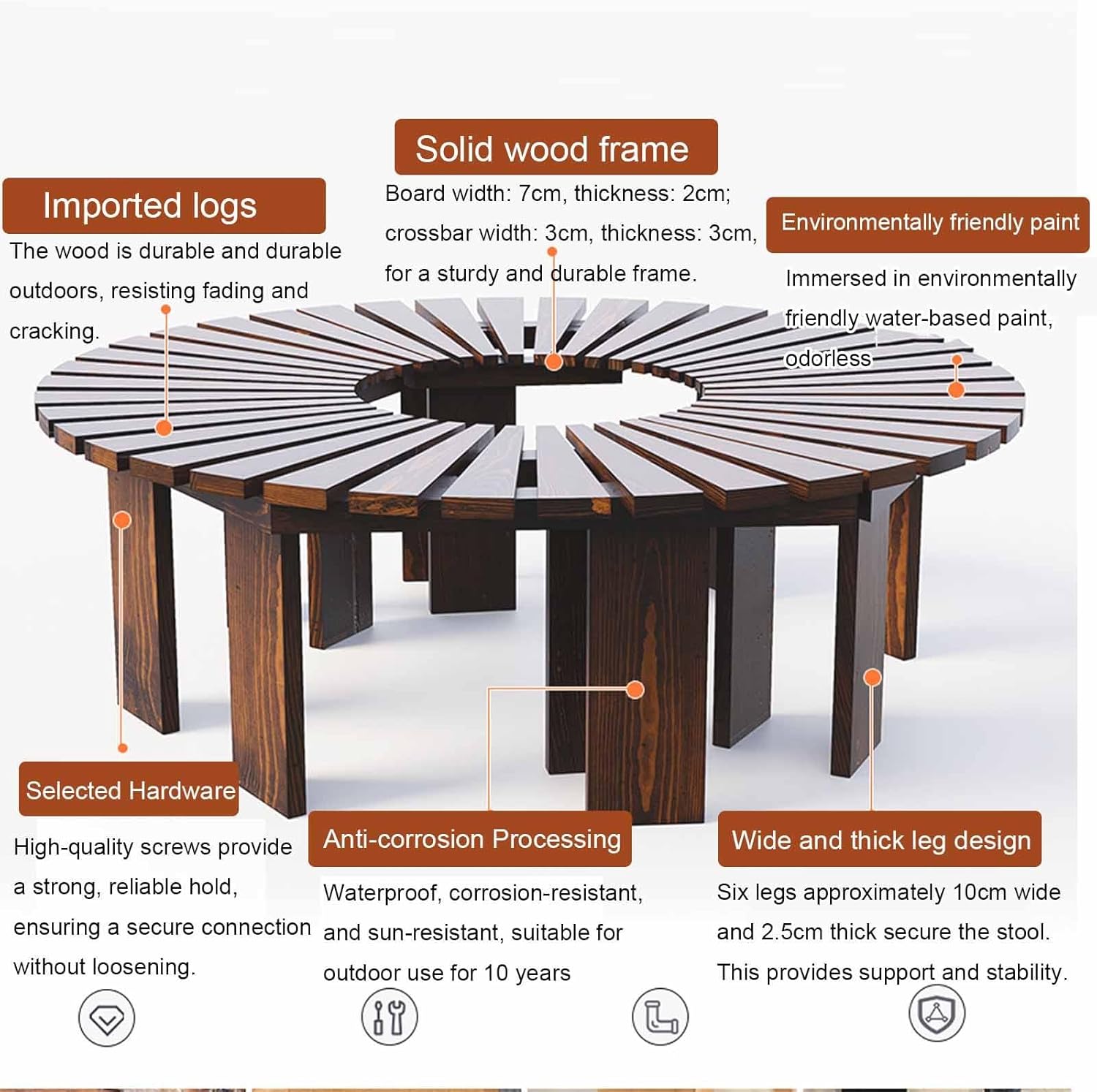 Wooden wrap Around Tree Bench Weatherproof，Semi Circle Garden Bench，Curved Outdoor Bench，for Garden, Park，Patio ，Outside，Plant(Walnut,Semicircle)