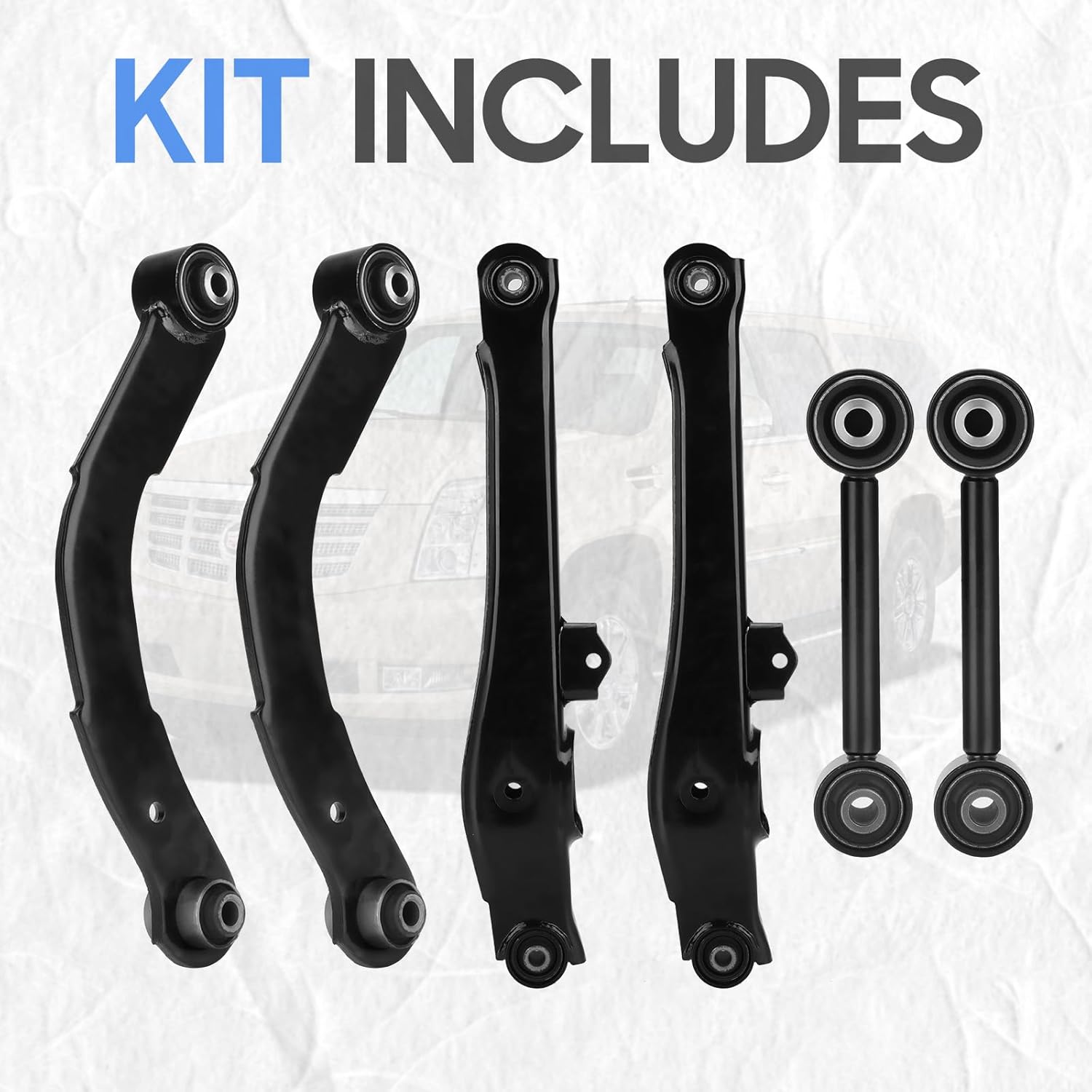 4Pcs Rear Upper Lateral & Lower Control Arms + Lower Rearward Lateral Toe Arms Replacement Suspension Kit for 2007-2012 Dodge Caliber, 2007-2017 Jeep Compass/Patriot (6pc)