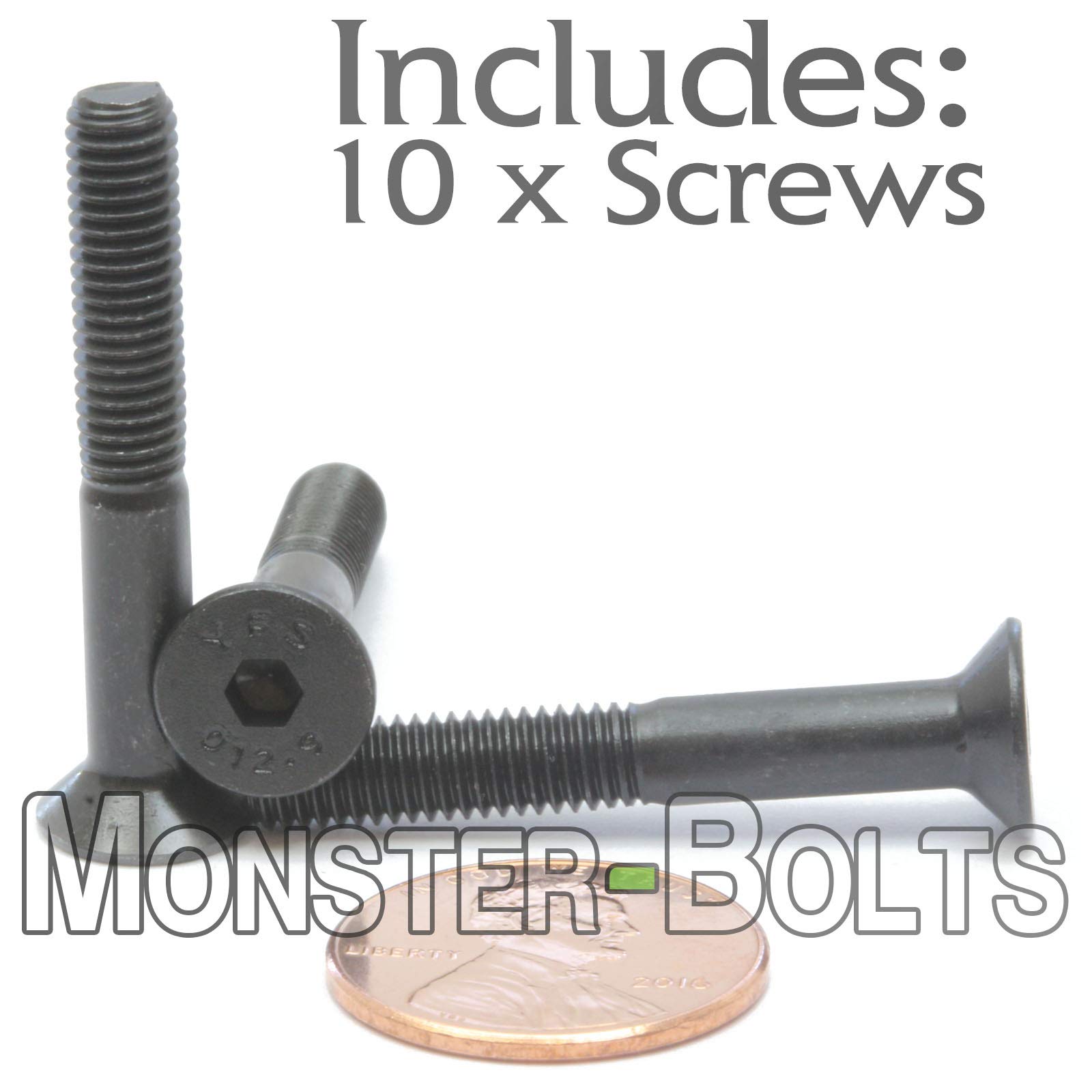 MonsterBolts - M5 x 35mm Flat Head Socket Cap Screws, DIN 7991, Alloy Steel, Black Oxide, Partial Thread, 10 Pack