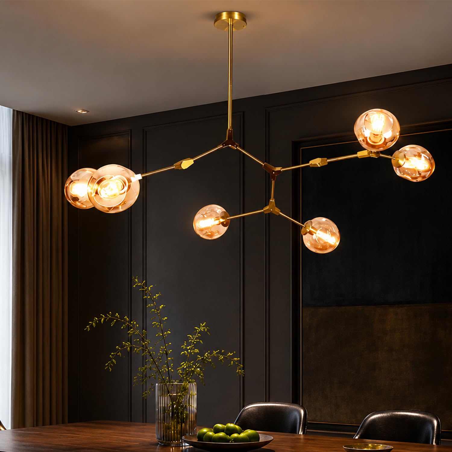 Smartway® Caesar 120cm Modern Gold LED Chandelier, Geometric Branching Globe Design, Height Adjustable Pendant Light, Alexa Google Compatible Ceiling Light for Living Room Dining-image-36