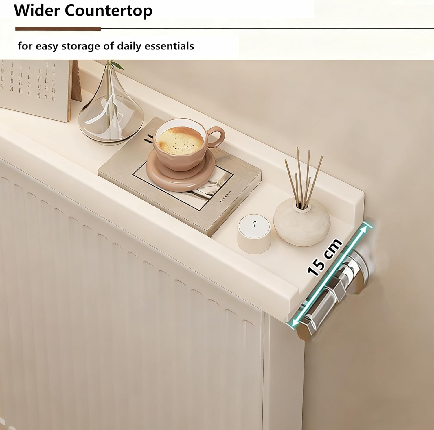 Wooden Radiator Shelf Maximize Space, 47in Wall Mounted Floating Radiator Cover Heat Resistant Dust Proof Anti Warping Over Radiator Shelf, for Office Living Bedroom Hallway (35x6in/90x15cm)