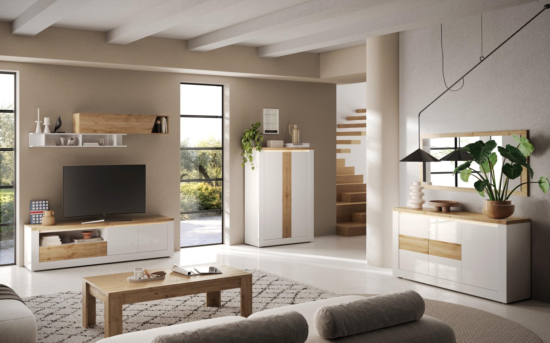 REDÒKASA Madia 3 ante Bianco/Cadiz Linea ISCHIA L 156 x H 84 x P 43, realizzato in legno 100% MADE IN ITALY, design moderno per cucina, sala da pranzo, soggiorno (Bianco/Cadiz)