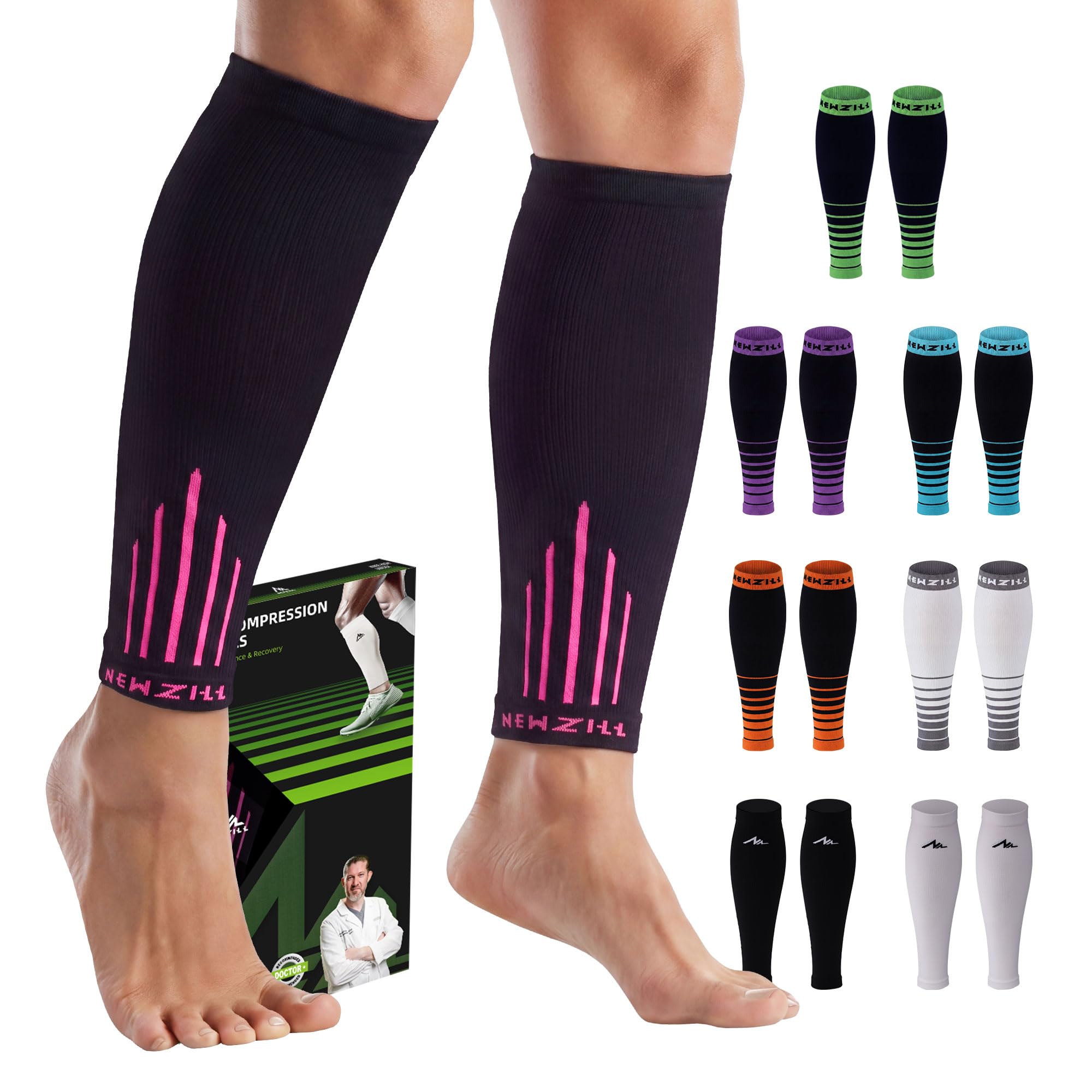 NEWZILL Compression Calf Sleeves (20-30mmHg) for Men &amp; Women Perfect Option to Compression Socks for Running Travel Nursing